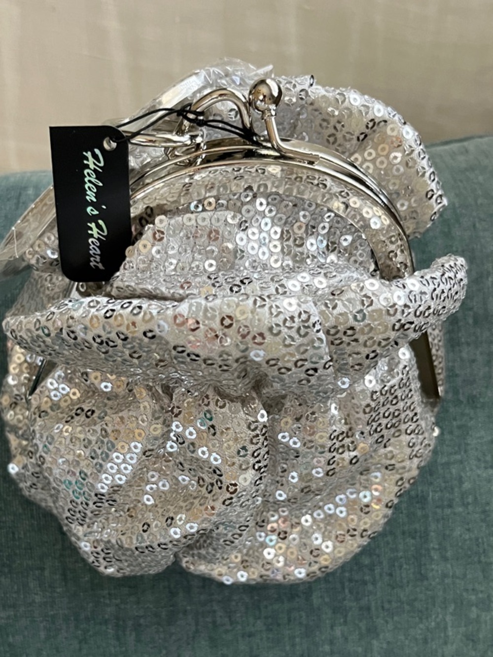 Sequin Flower Clutch Bag in Silver